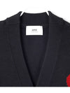 Heart Logo V Neck Wool Cardigan Black - AMI - BALAAN 4