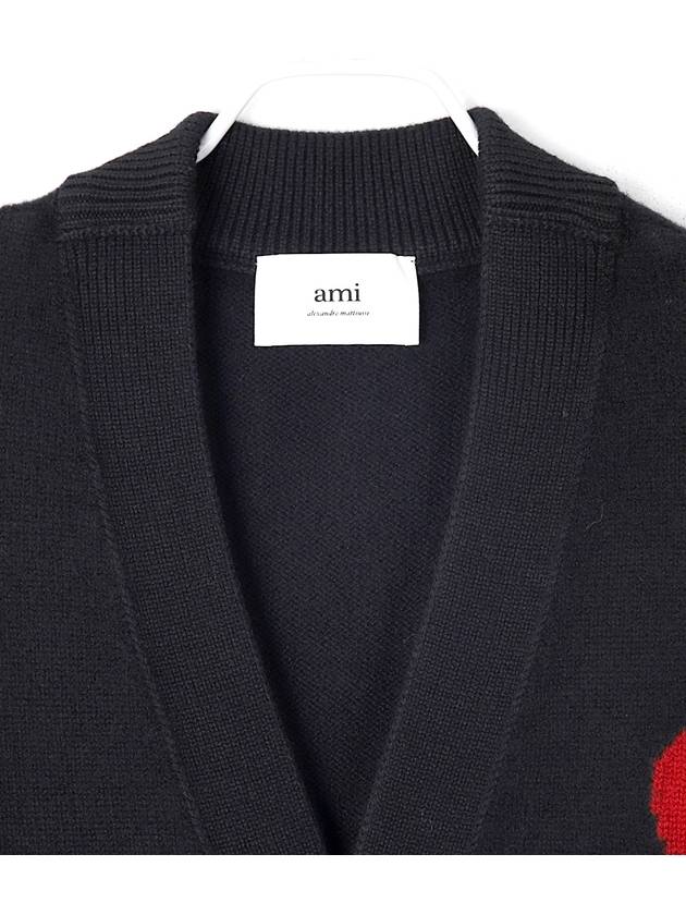 Heart Logo V Neck Wool Cardigan Black - AMI - BALAAN 4