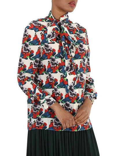 Valentino Ladies Multicolor Long-sleeve Tie Neck Blouse, Brand Size 40 (US Size 6) - VALENTINO - BALAAN 2