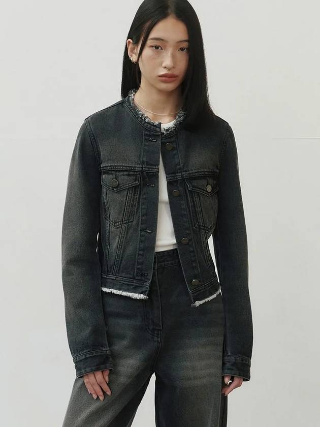 Raw Cropped Trucker Denim Jacket Grey - NOIRER FOR WOMEN - BALAAN 8