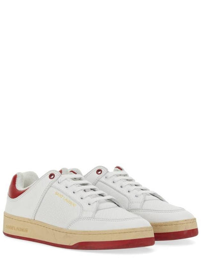 Crack Lace Up Calf Leather Low Top Sneakers White Red - SAINT LAURENT - BALAAN 2