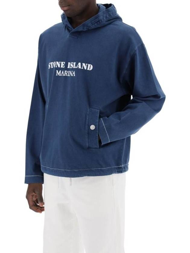 Old Treatment Oversized Fit Cotton Hoodie Royal Blue - STONE ISLAND - BALAAN 5