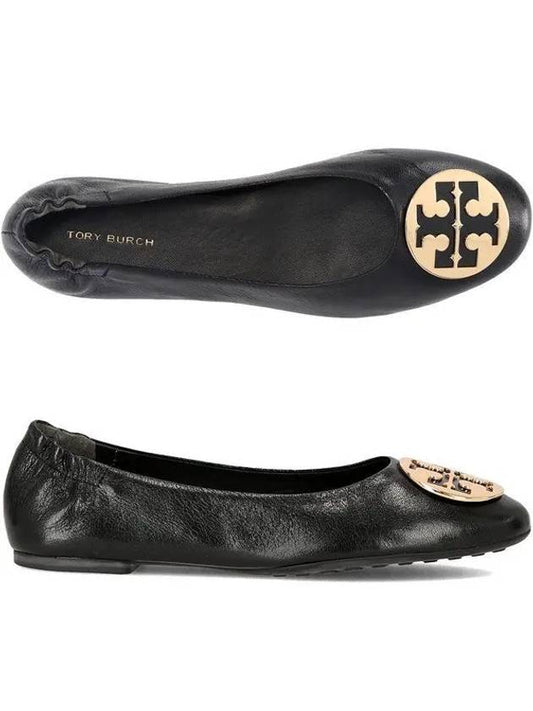 Logo Leather Ballerina Flat Black - TORY BURCH - BALAAN 2