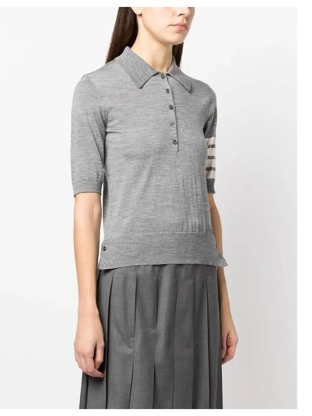 Women's Diagonal Striped Relaxed Fit Wool Polo Shirt Light Grey - THOM BROWNE - BALAAN 5