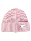 Logo Patch Knit Beanie Pink - GANNI - BALAAN 2