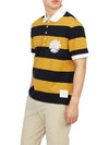 Embroidered Flower Rugby Stripe Short Sleeve PK Shirt Navy Yellow - THOM BROWNE - BALAAN.