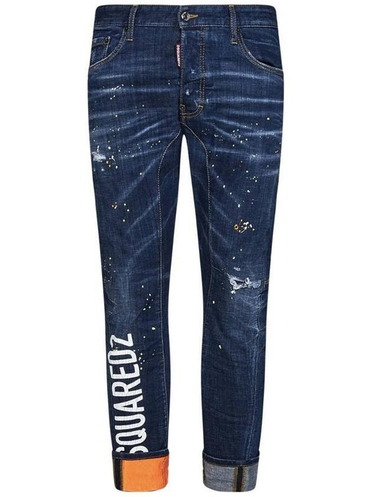 Dark Techno Surfwash Tidy Biker Logo Print Skinny Jeans Blue - DSQUARED2 - BALAAN.