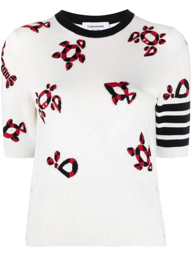 Women's 4 Bar Intarsia Knit Top White - THOM BROWNE - BALAAN 1