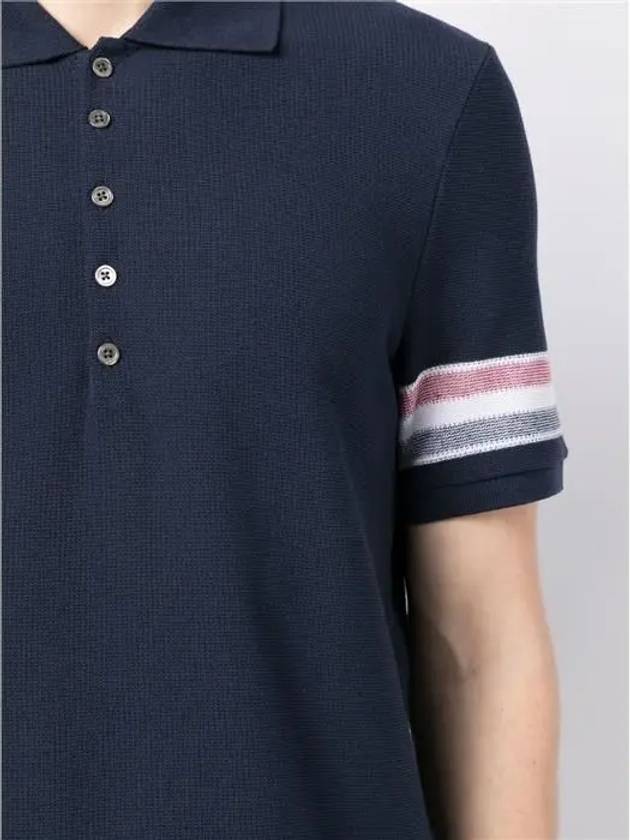 Men's RWB Stripe Cotton Polo Shirt Navy - THOM BROWNE - BALAAN 6