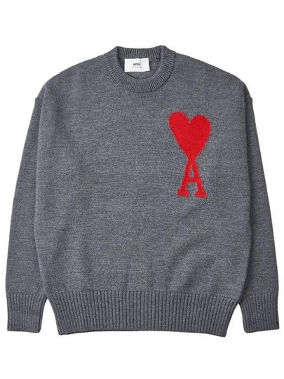 Big Heart Logo Wool Knit Top Grey - AMI - BALAAN 2