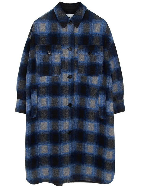 Women's Fontizi Check Wool Single Coat Navy - ISABEL MARANT ETOILE - BALAAN 2