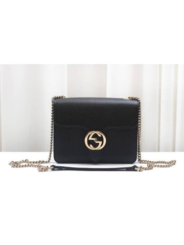 Interlocking GG gold chain small cross bag black 510304 - GUCCI - BALAAN 1