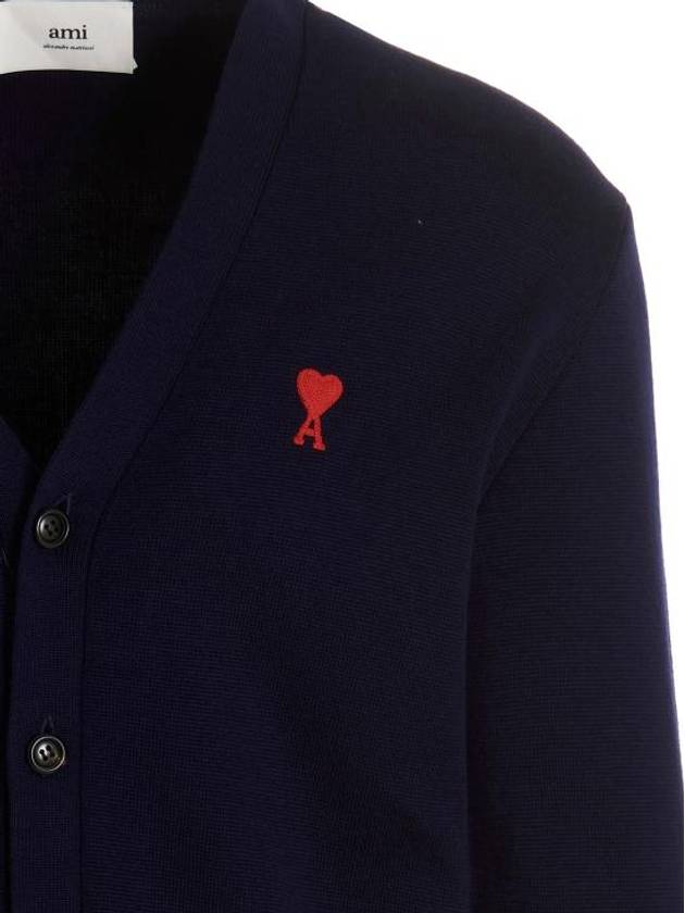 Small Heart Logo Wool Cardigan Navy - AMI - BALAAN 4