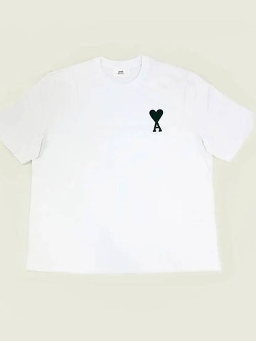 Big Heart Black Logo Embroidered Short Sleeve T Shirt White SPEUTS902 726 100 - AMI - BALAAN 1