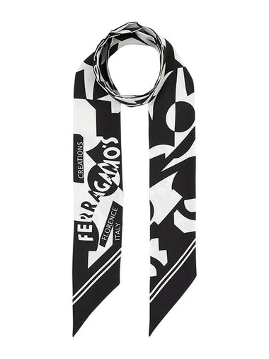 Logo Print Mini Silk Scarf White Black - SALVATORE FERRAGAMO - BALAAN 1