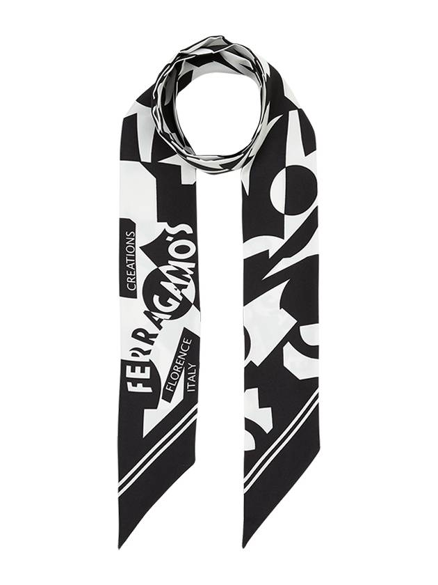 Logo Print Mini Silk Scarf White Black - SALVATORE FERRAGAMO - BALAAN 2