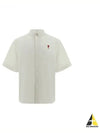 Men's Boxy Fit Logo Embroidered Short Sleeve Shirt White - AMI - BALAAN 2