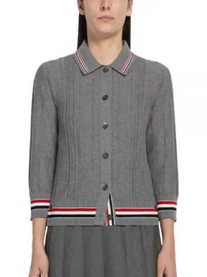 High Twist Cotton Stripe Polo Cardigan Grey - THOM BROWNE - BALAAN 2