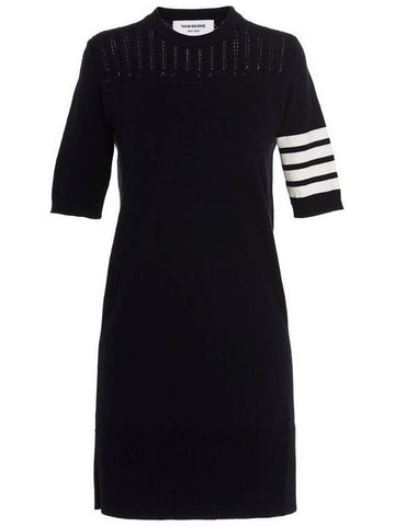 Women s 4 Bar Hector Medallion Short Sleeve Mini Dress Navy - THOM BROWNE - BALAAN 1