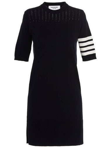 Women's 4 Bar Hector Medallion Short Sleeve Mini Dress Navy - THOM BROWNE - BALAAN 1