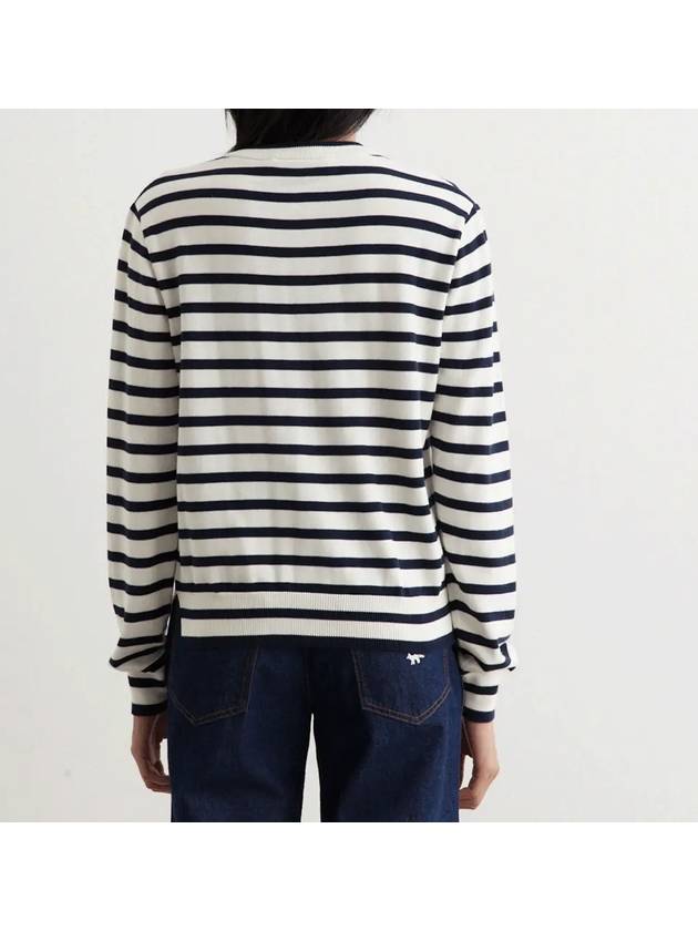 Fox Head Intarsia Regular Striped Cardigan Black White - MAISON KITSUNE - BALAAN 5