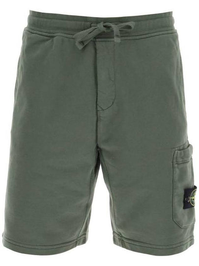 Cotton Fleece Cargo Bermuda Shorts Musk Green - STONE ISLAND - BALAAN 2