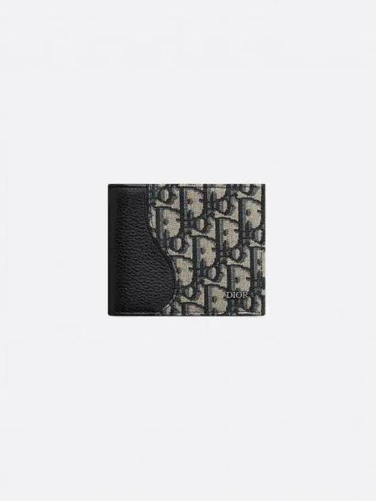 Saddle Oblique Jacquard Half Wallet Black Beige - DIOR - BALAAN 2