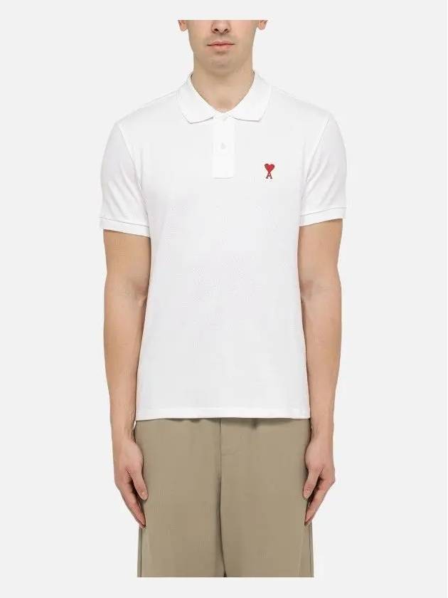 Heart Logo Polo Shirt White - AMI - BALAAN 3