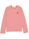 Women's Red Heart Wappen Stripe Long Sleeve T-Shirt Red - COMME DES GARCONS - BALAAN 2