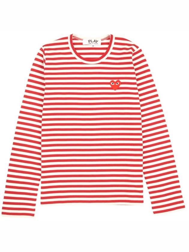 Women's Red Heart Wappen Stripe Long Sleeve T-Shirt Red - COMME DES GARCONS - BALAAN 2