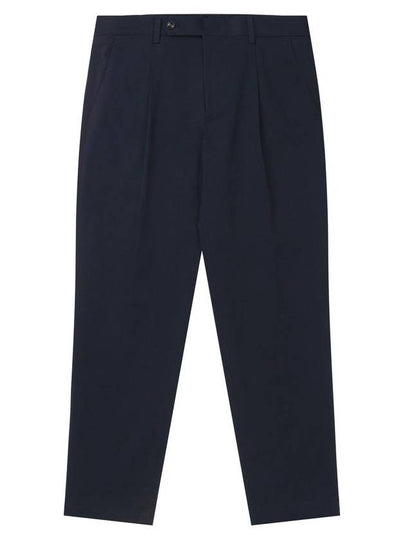 Tapered one tuck cotton straight pants navy - SOLEW - BALAAN 2