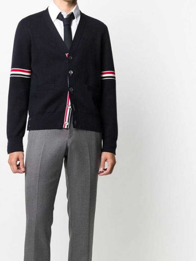 Milano Stitch Sprite Armband Cotton V-neck Cardigan Navy - THOM BROWNE - BALAAN 6