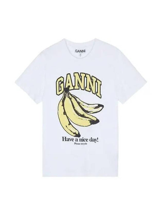 Basic Jersey Banana Relaxed Short Sleeve T-Shirt White - GANNI - BALAAN 2