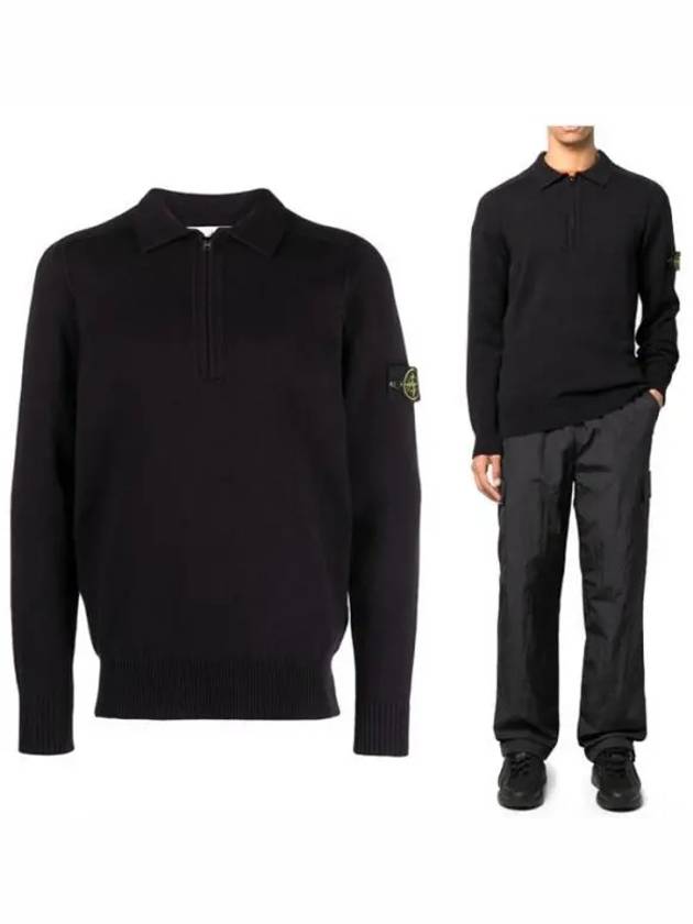 Raw Cotton Knit Polo Shirt Black - STONE ISLAND - BALAAN 2