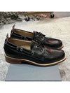 Men's Vitello Calf Leather Boat Shoes Black - THOM BROWNE - BALAAN.