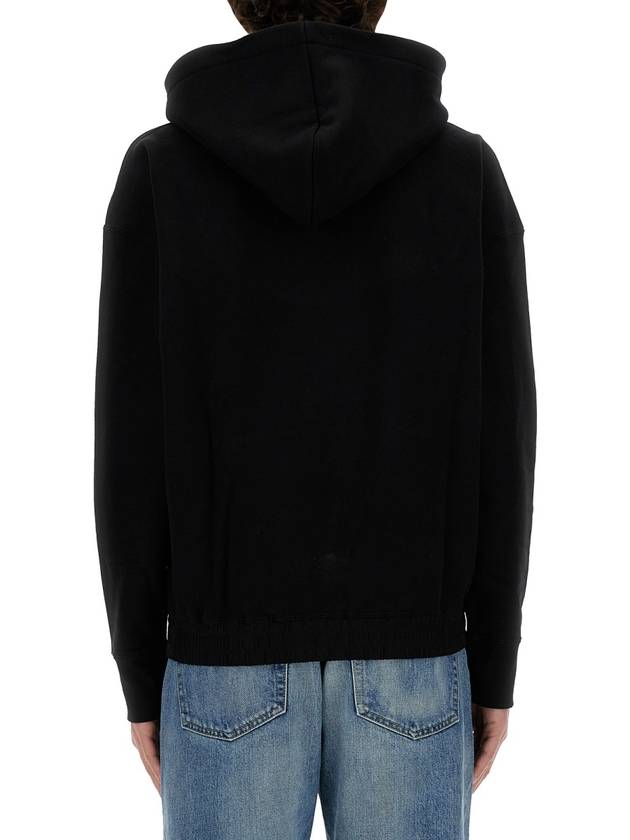 Embroidered Logo Ribbed Cuffs Cotton Hoodie Black - SAINT LAURENT - BALAAN 4