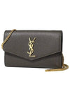 Monogram Uptown Chain Embossed Leather Long Wallet Black - SAINT LAURENT - BALAAN 2