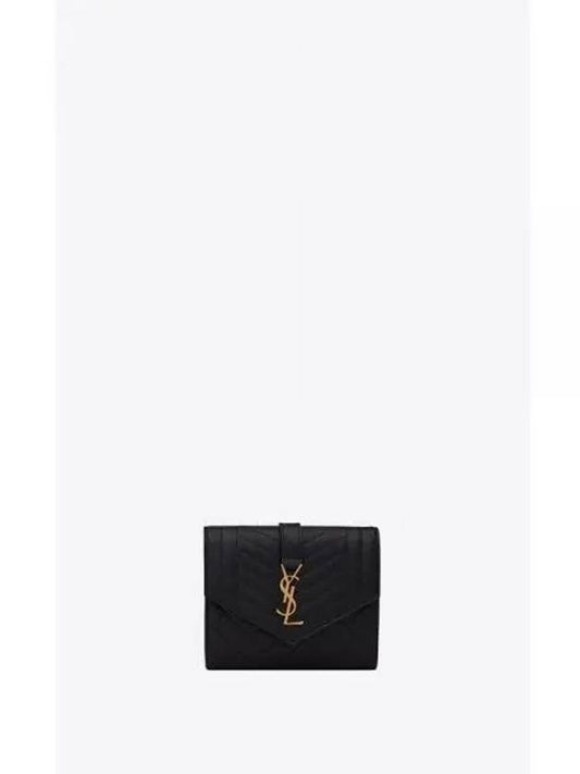 Monogram Envelope Compact Tri-Fold Matelasse Halfwallet Black - SAINT LAURENT - BALAAN 2