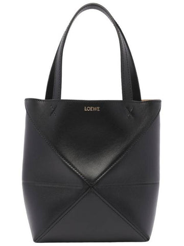 Mini Puzzle Fold Shiny Calfskin Tote Bag Black - LOEWE - BALAAN 1