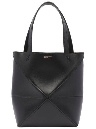 Mini Puzzle Fold Shiny Calfskin Tote Bag Black - LOEWE - BALAAN 1