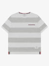 Men's Rugby Striped Pick Pocket Short Sleeve T-Shirt Pale Grey White - THOM BROWNE - BALAAN 2