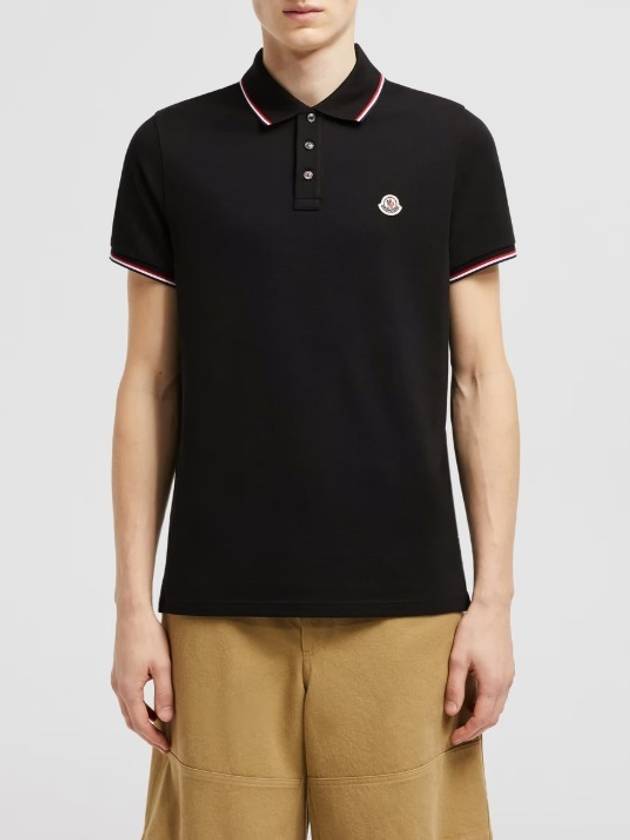 Small Logo Patch Short Sleeve Cotton Polo Shirt Black - MONCLER - BALAAN 7