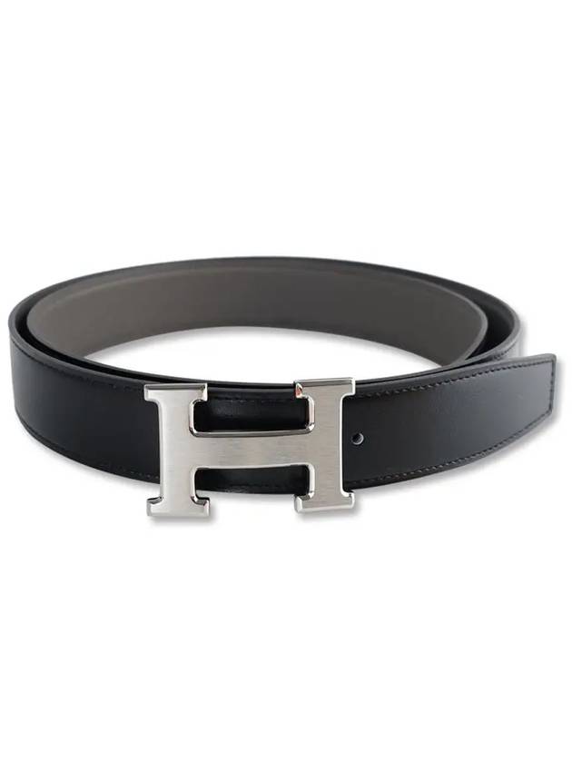 H Buckle 32MM Reversible Leather Belt Noir Etain - HERMES - BALAAN 2