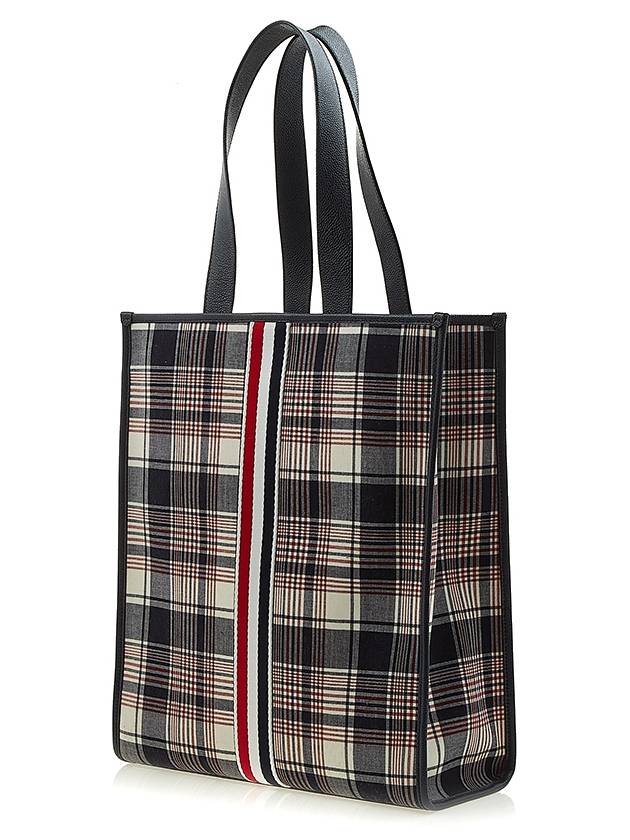 Madras Check Suiting Webbing Stripe Vertical Tote Bag - THOM BROWNE - BALAAN 3