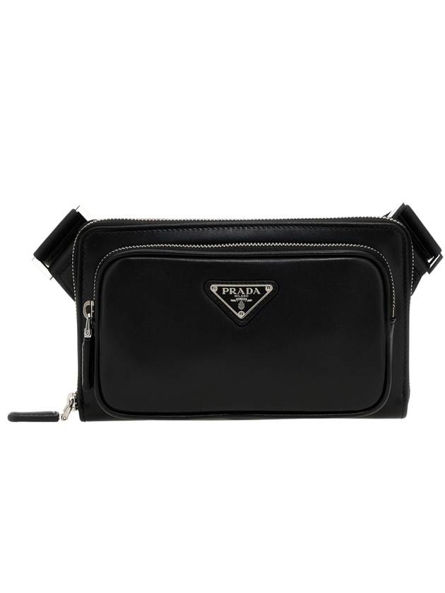 Triangle Logo Leather Belt Bag Black - PRADA - BALAAN 1