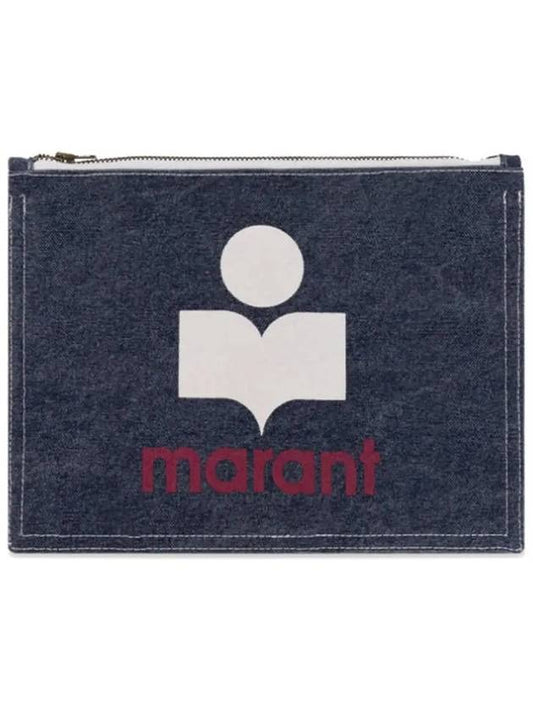 Logo Zipper Pouch Bag Denim Blue - ISABEL MARANT - BALAAN 2