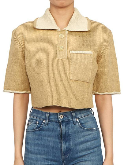 Le Maille Arco Contrasted Cropped Knit Polo Shirt Beige - JACQUEMUS - BALAAN 2