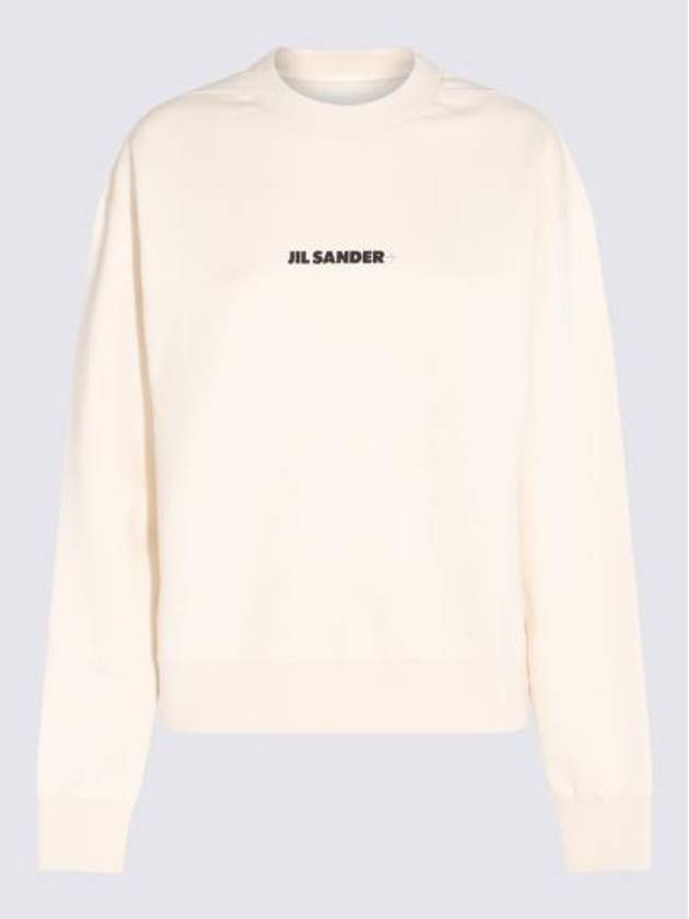 Front Logo Cotton Sweatshirt Beige - JIL SANDER - BALAAN 5