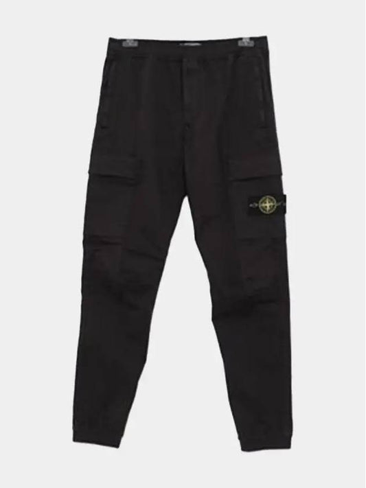 Garment Dyed Cotton Wool Satin Cargo Track Pants Black - STONE ISLAND - BALAAN 2