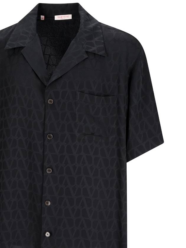 Patterned Silk Bowling Short Sleeve Shirt Black - VALENTINO - BALAAN 4